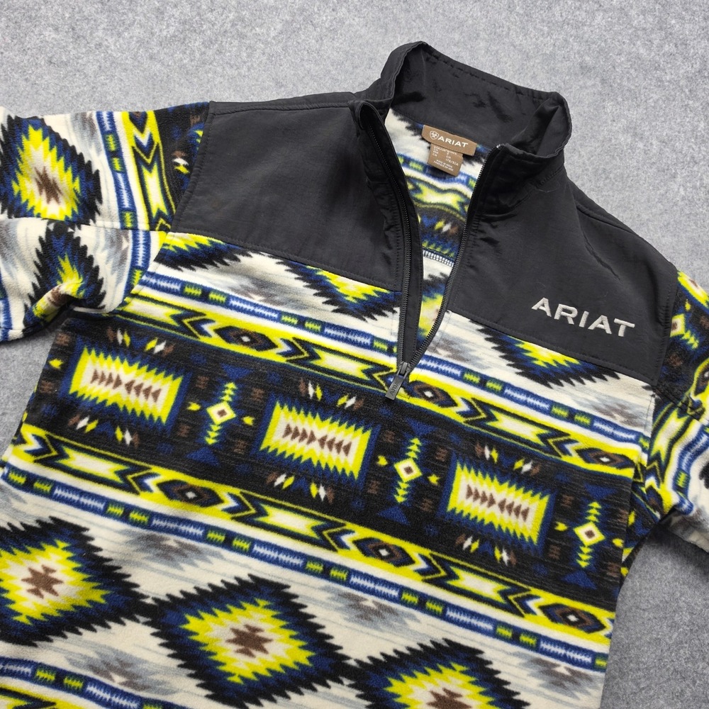 Ariat Mens Southwestern Geometric Fleece Quarter Zip Pullover Yellow Black Small